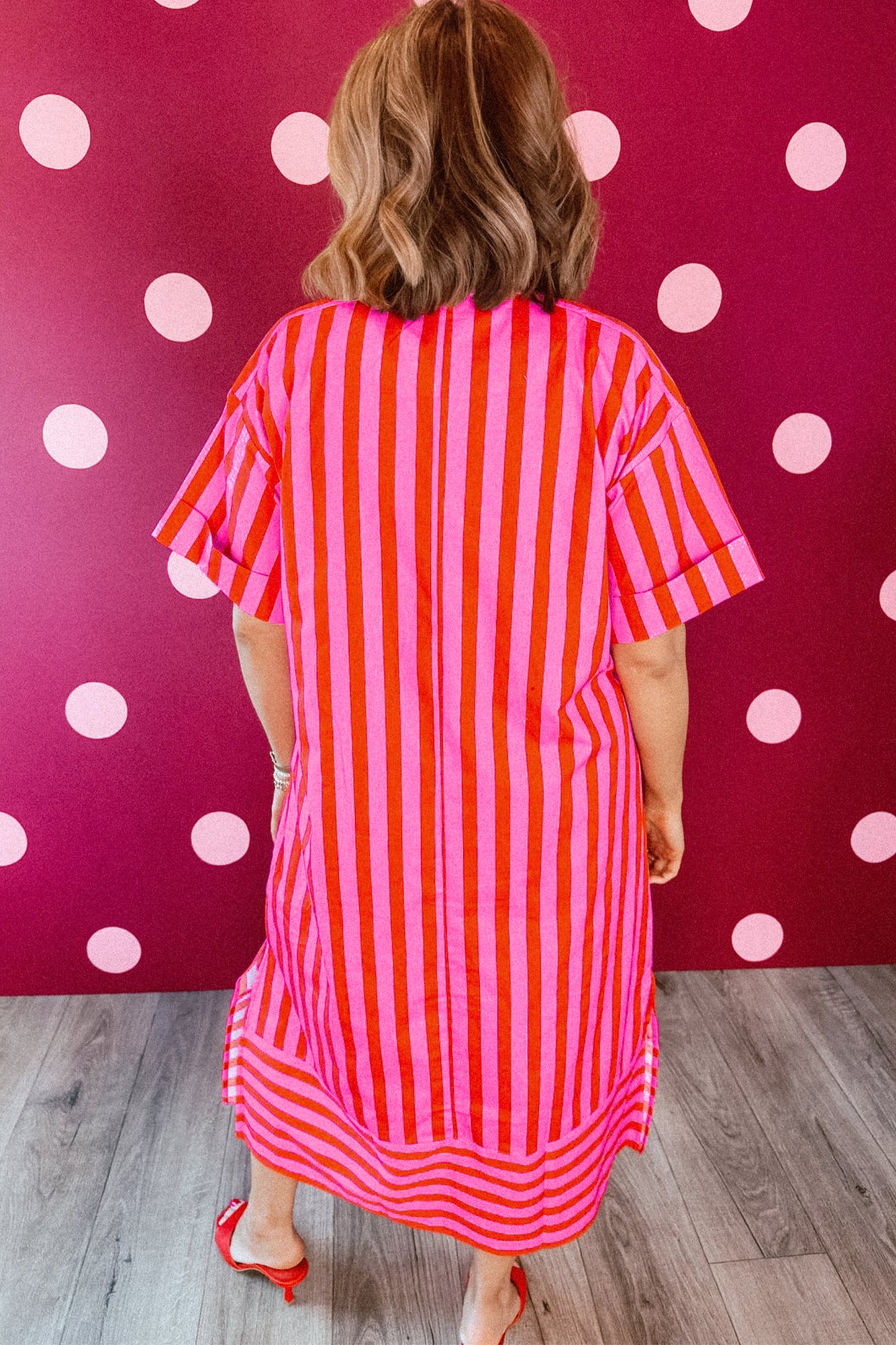 Striped Viscose Midi Dress Oversized Casual Vacation