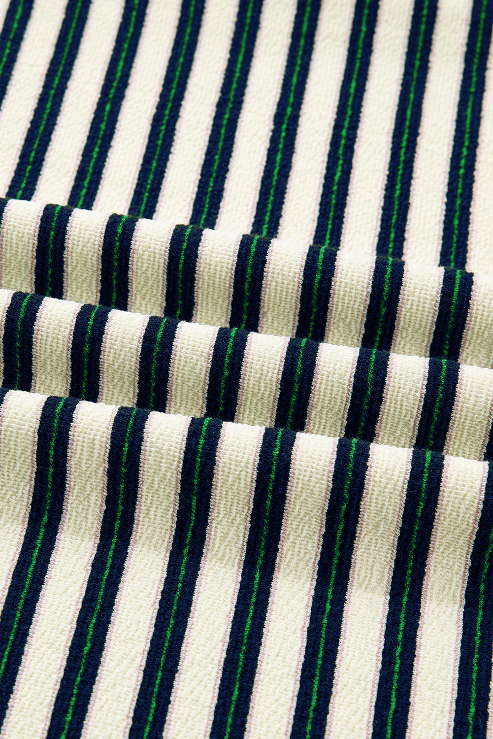 Navy Blue Striped Print Contrast Collar Zip V Neck Long Sleeve Top