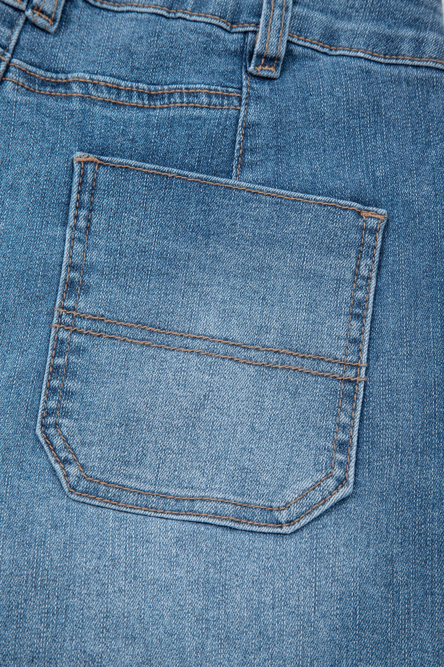 Sail Blue Exposed Stitching Straight Jeans