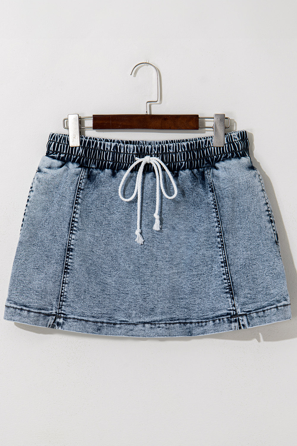 High Waist Drawstring Pocketed Denim Shorts
