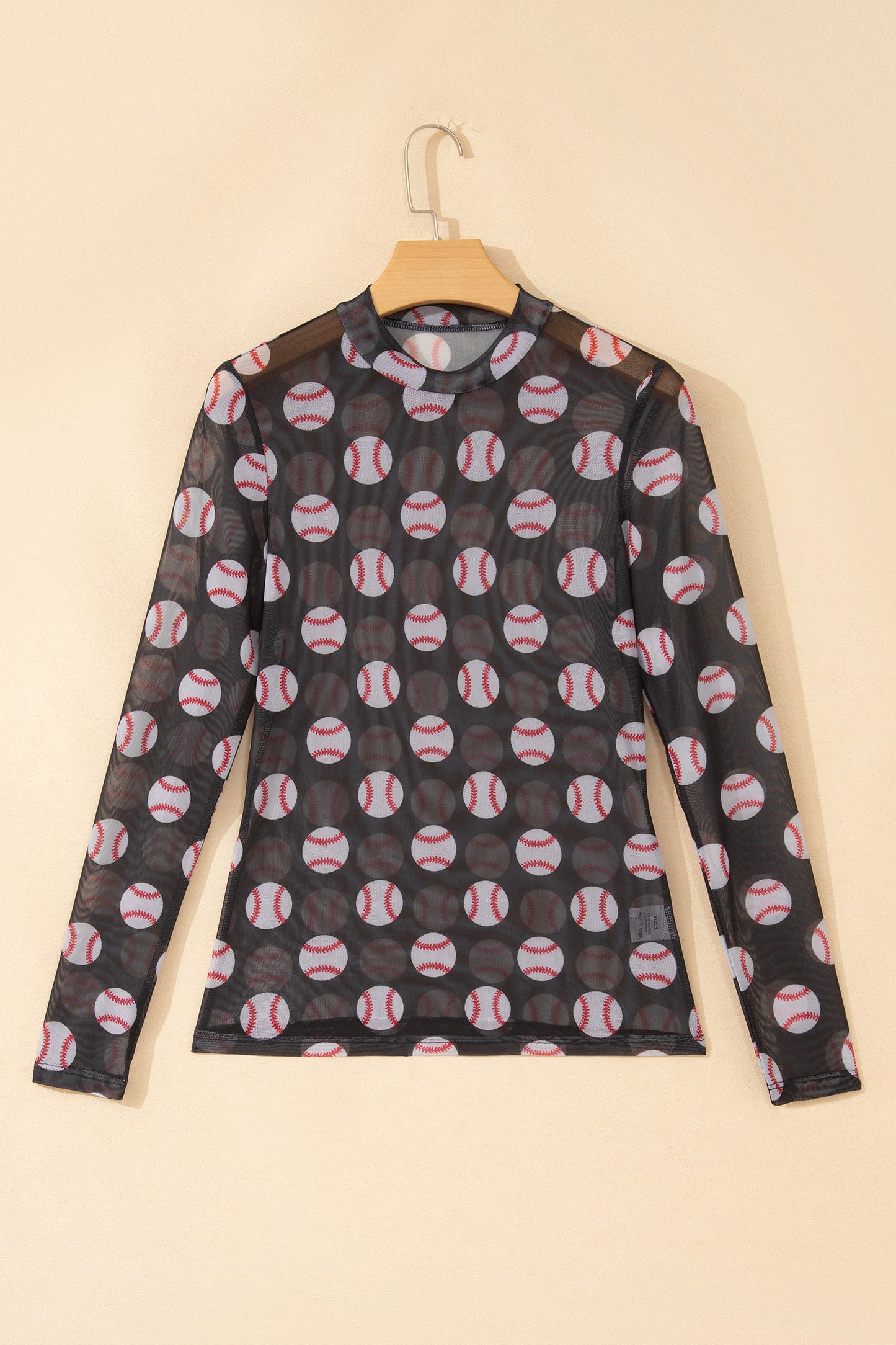 Black Game Day Rugby Mesh Sheer Long Sleeve Top