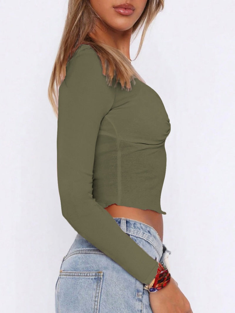 Long Sleeve Twisted Front V-Neck Long Sleeve T-Shirt Women