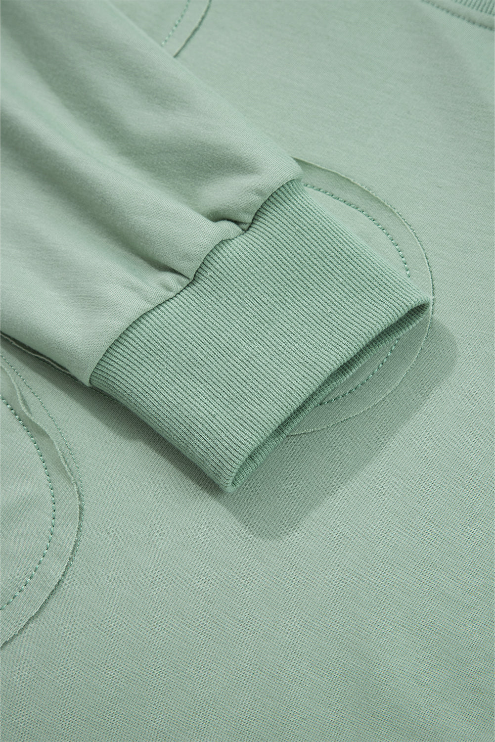 Smoke Green Raw Edge Flower Patch Drop Shoulder Casual Top