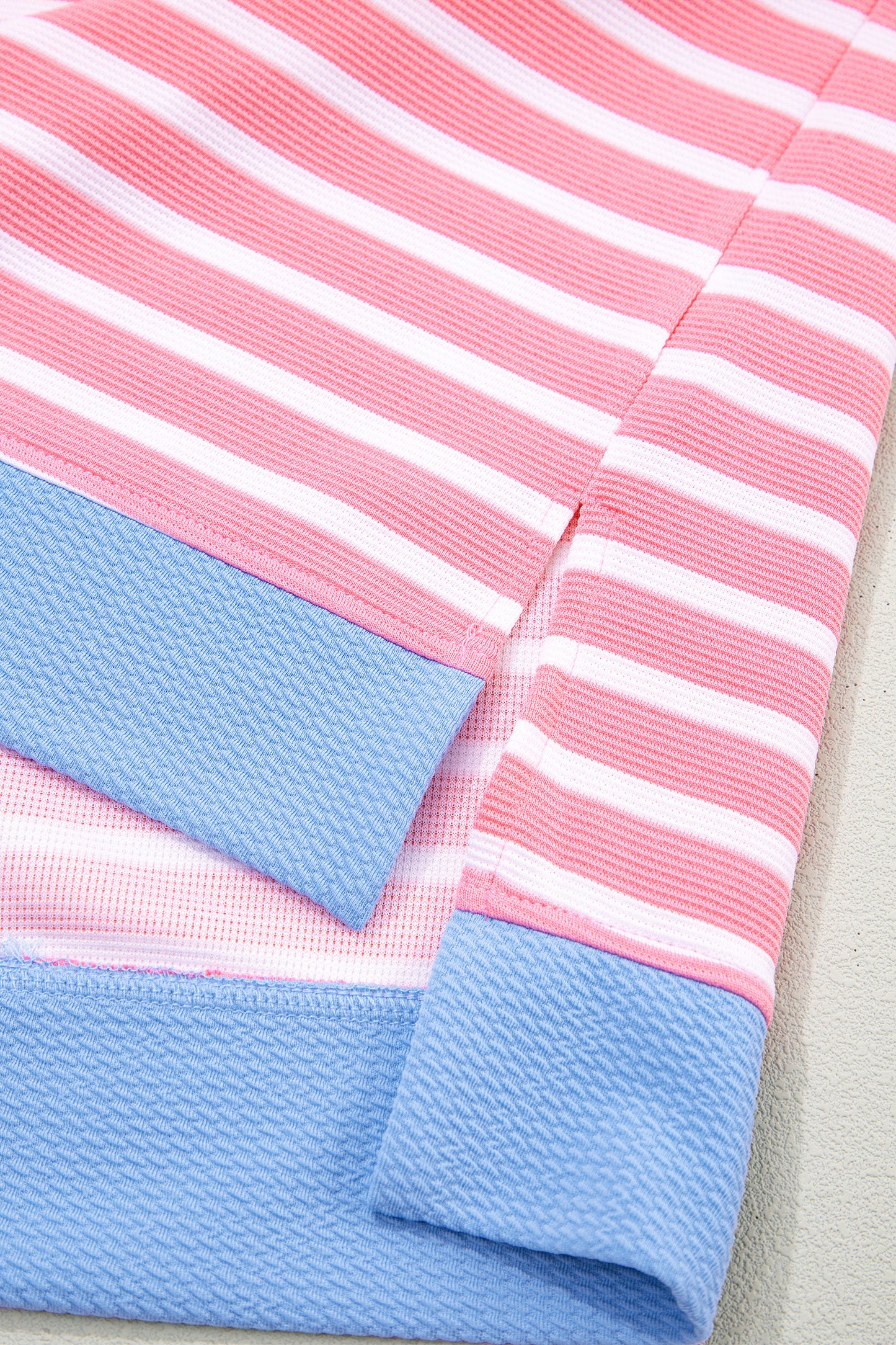 Sky Blue Stripe Contrast Trim Loose Short Sleeve Top