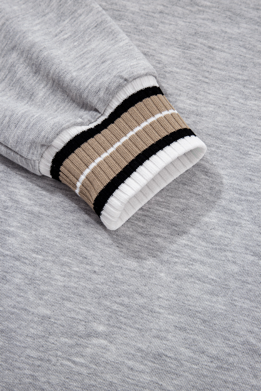 Gray Varsity Contrast Striped Trim V Neck Sweatshirt
