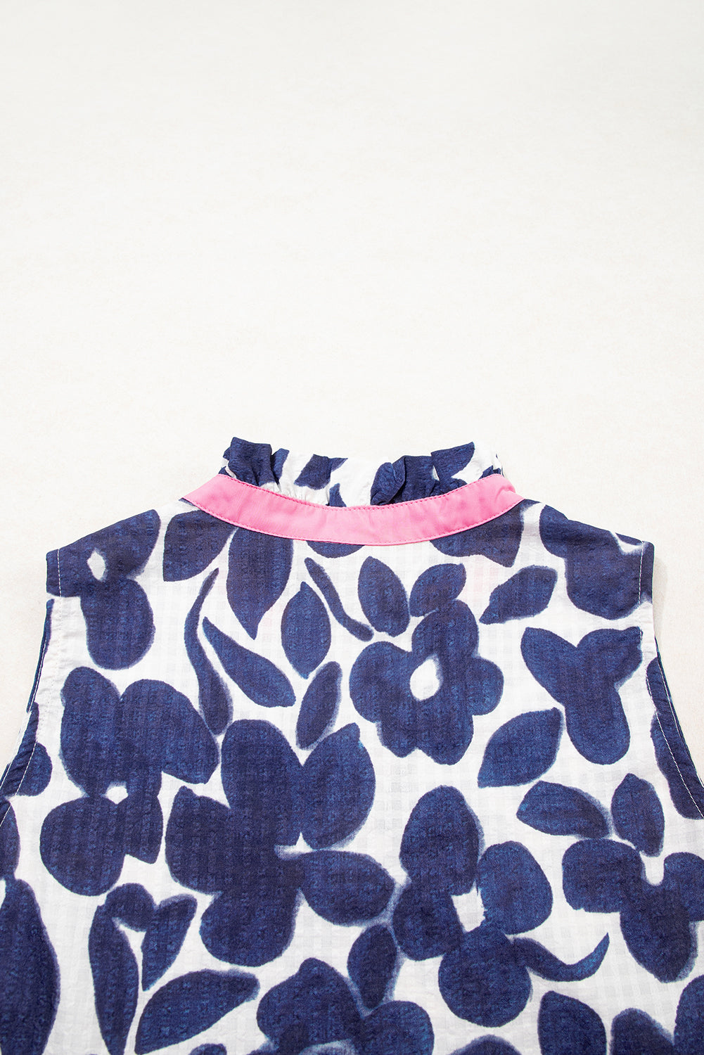 Blue Floral Sleeveless Colorblock Notched V Neck Mini Dress