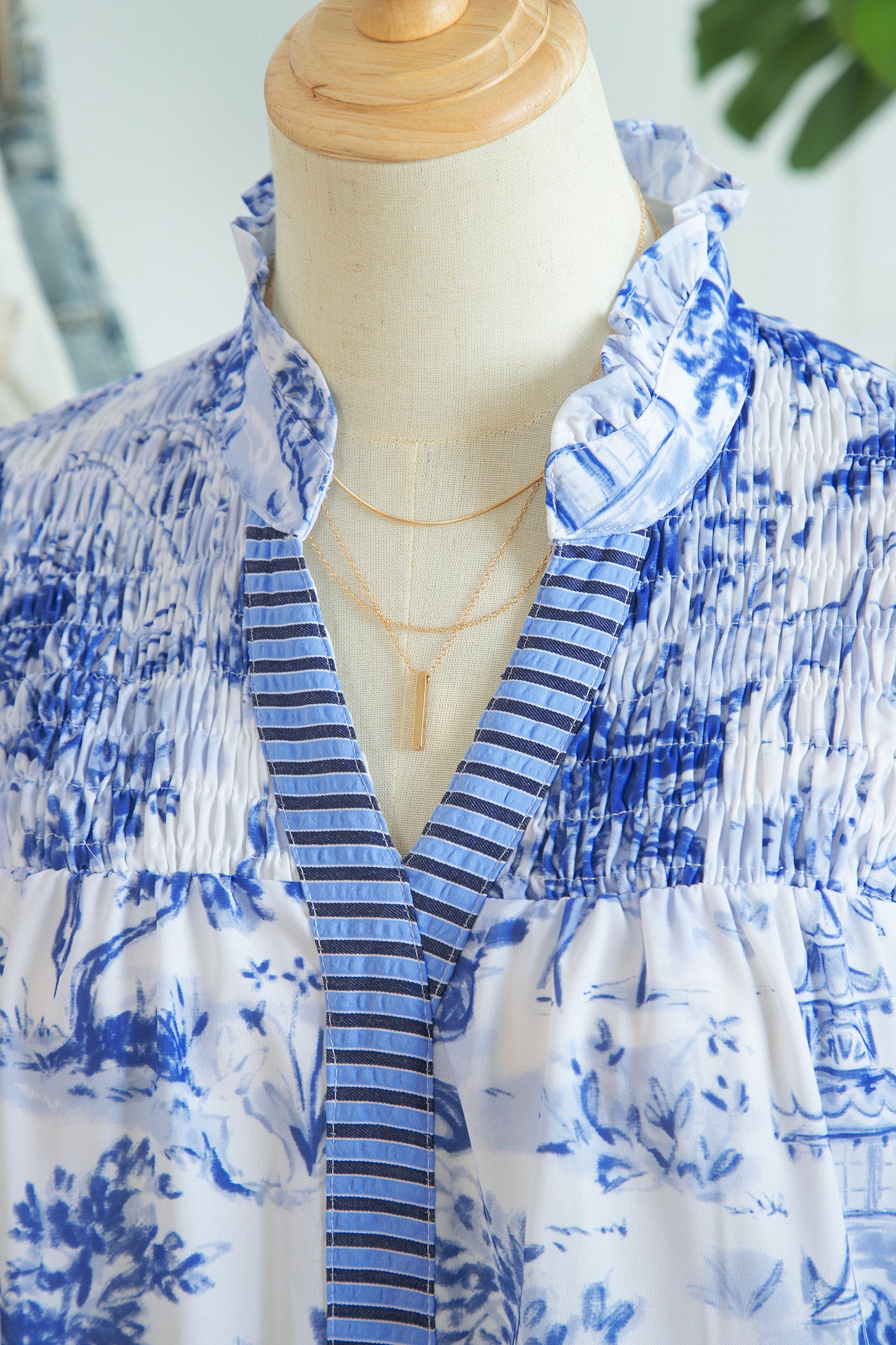 Striped Polyester Blouse Abstract Shift Short Sleeve