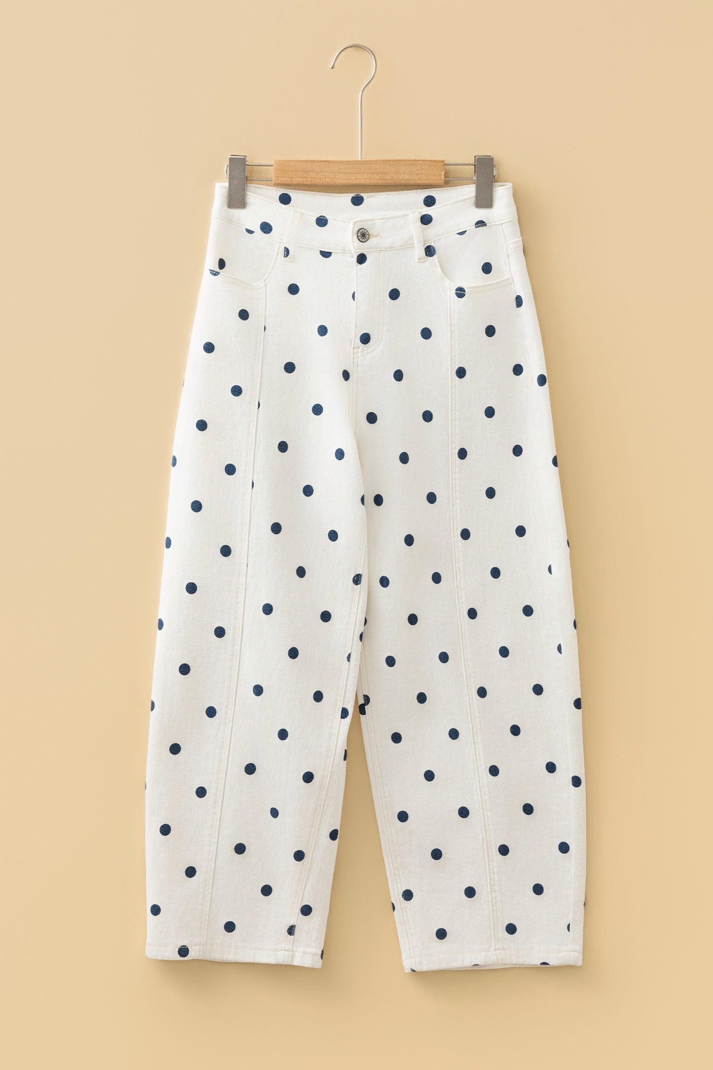 Polka Dot Cotton Jeans Casual High Waist Wide Leg