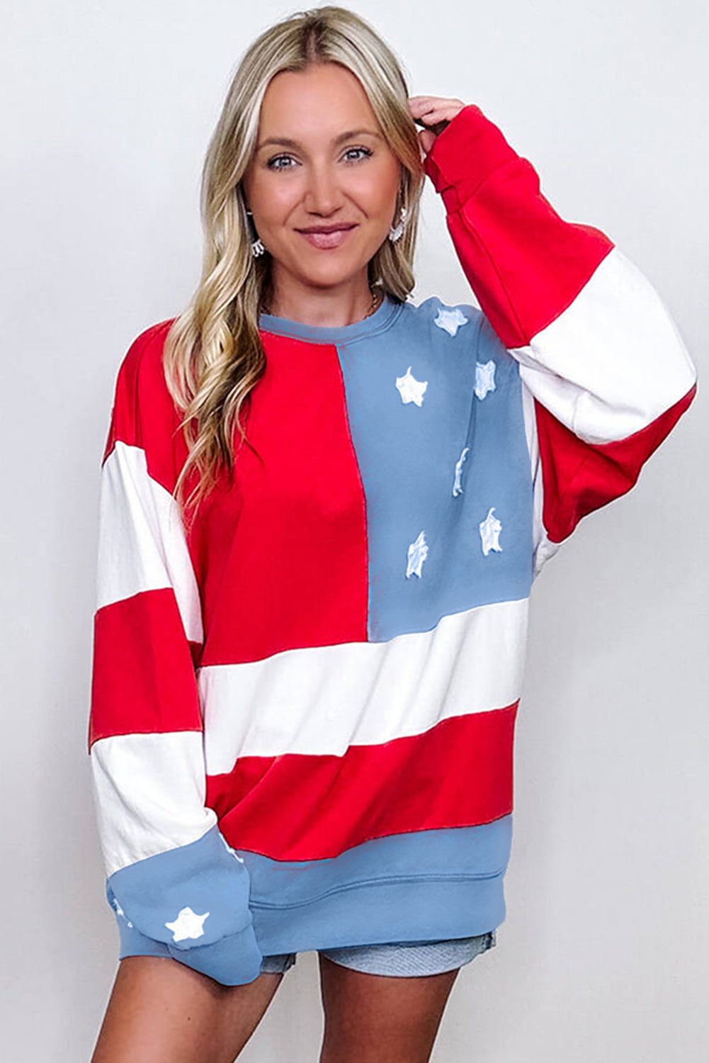 Multicolour American Flag Vintage Oversized Pullover Sweatshirt
