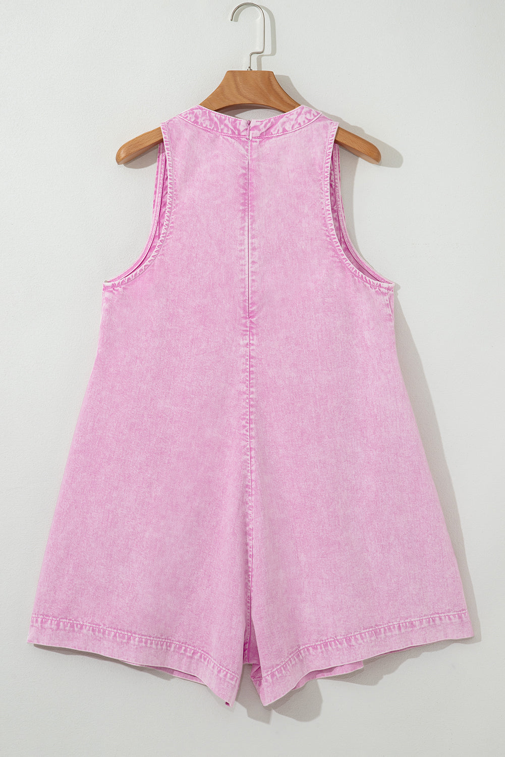 Bonbon Mineral Wash Pleated Bust V Neck Sleeveless Denim Romper