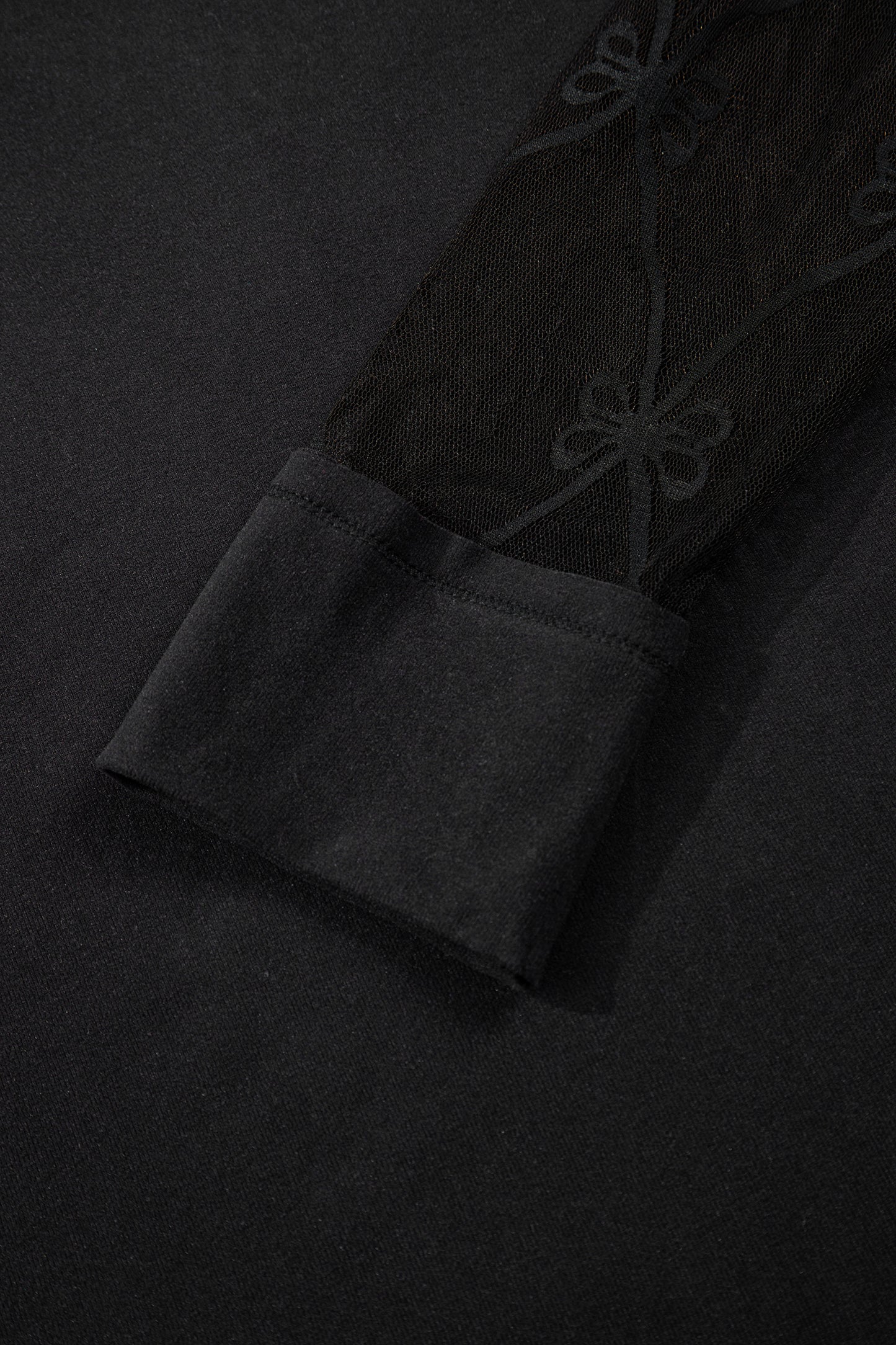 Black Solid Color Bow Textured Patchwork Long Sleeve Tee