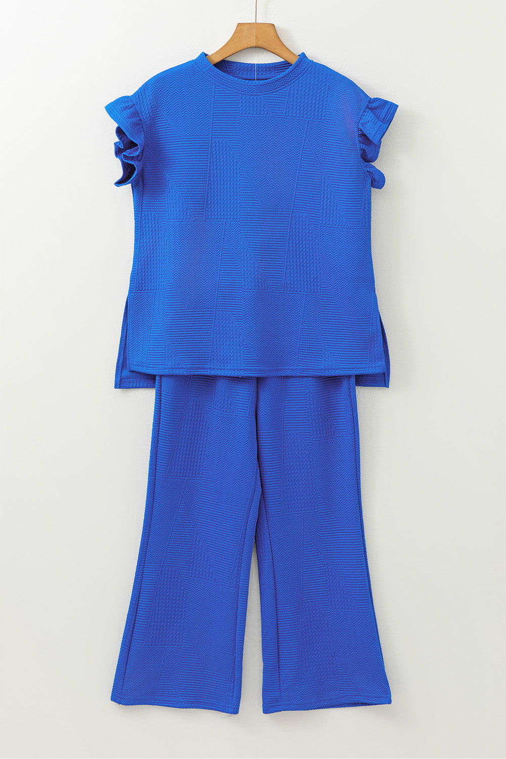 Ruffled Sleeve Summer Top and Cropped Loose Pants Set