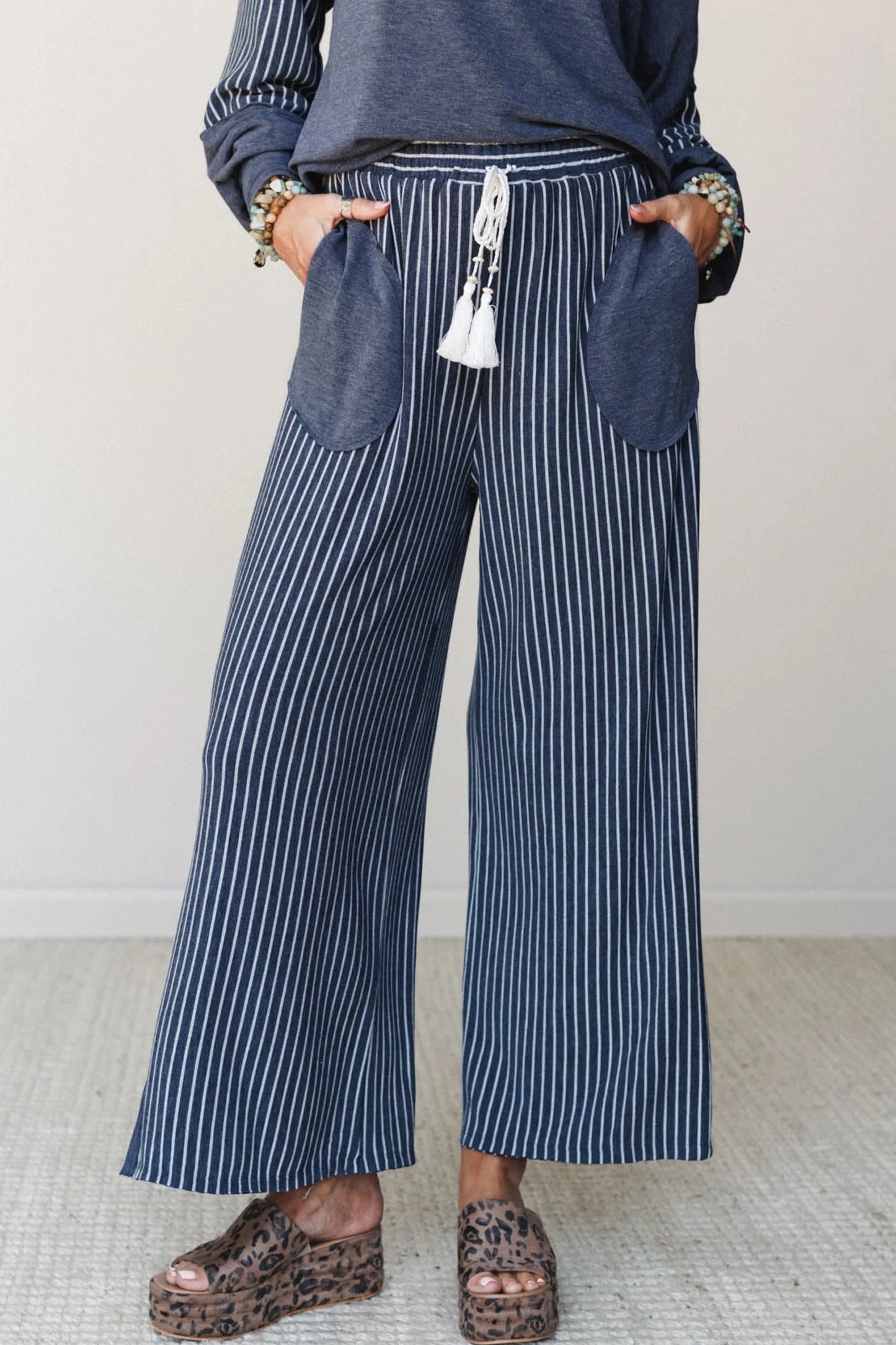 Fushia Raw Seam Patchwork Long Sleeve Top Pocket Casual Pants 2pcs Set
