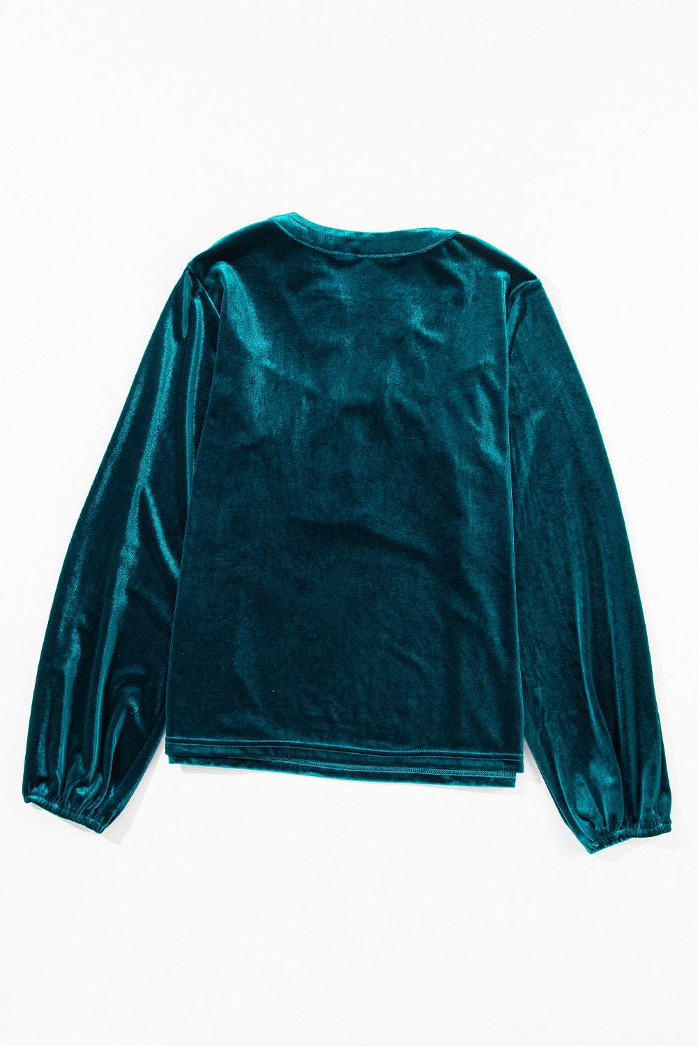 Gold Flame Lantern Sleeve Beaded Split V Neck Velvet Top