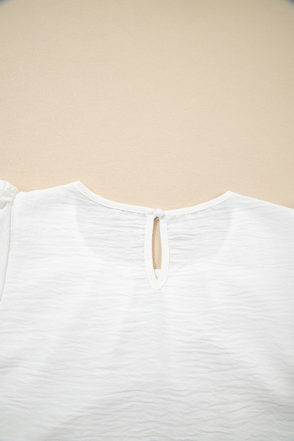 Blackish Green Flounce Sleeve Pleated Textured Blouse