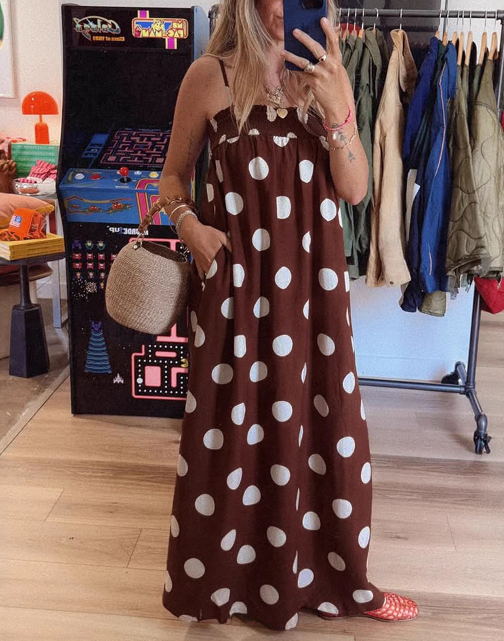 Polka Dot Cami Maxi Dress Sleeveless Flowy Dress