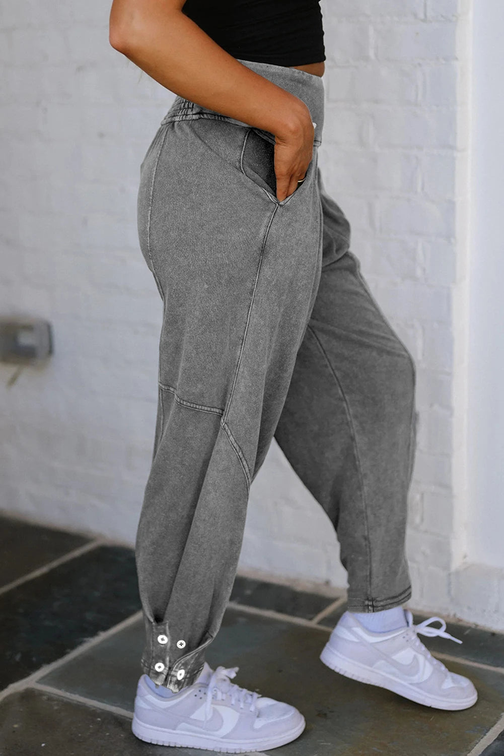 Mineral Wash Jogger Style High Waist Casual