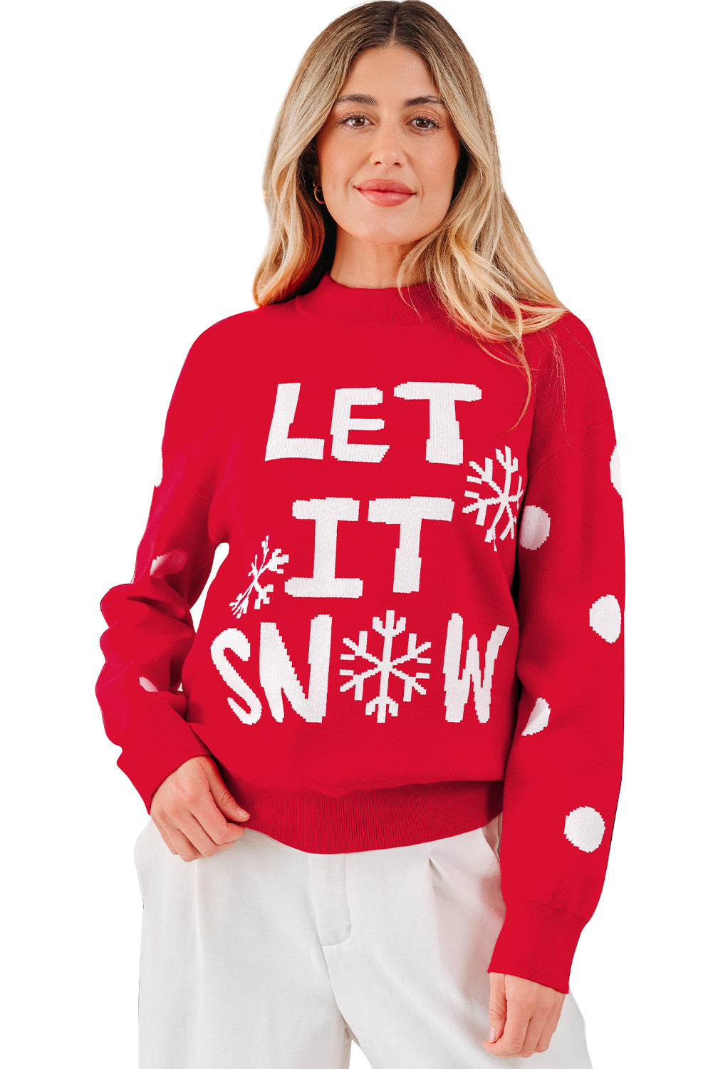 Red Dahlia LET IT SNOW Graphic Christmas Holiday Loose Sweater