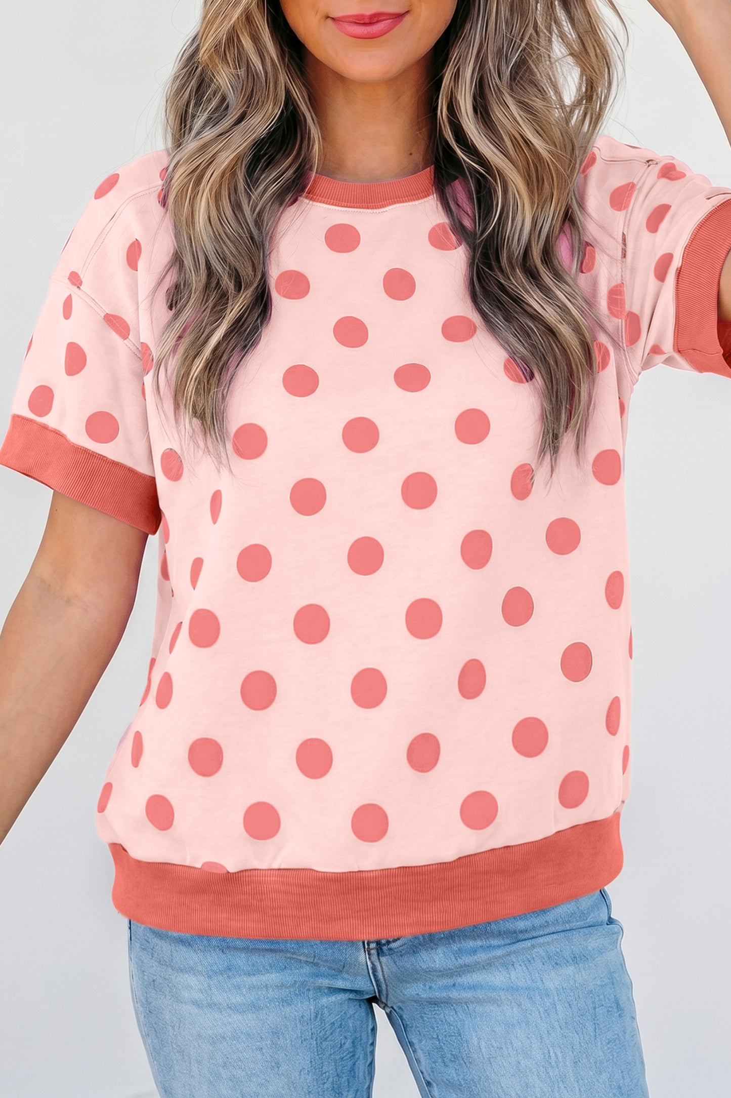 Polka Dot Knit Tee Casual Colorblock Boutique Top