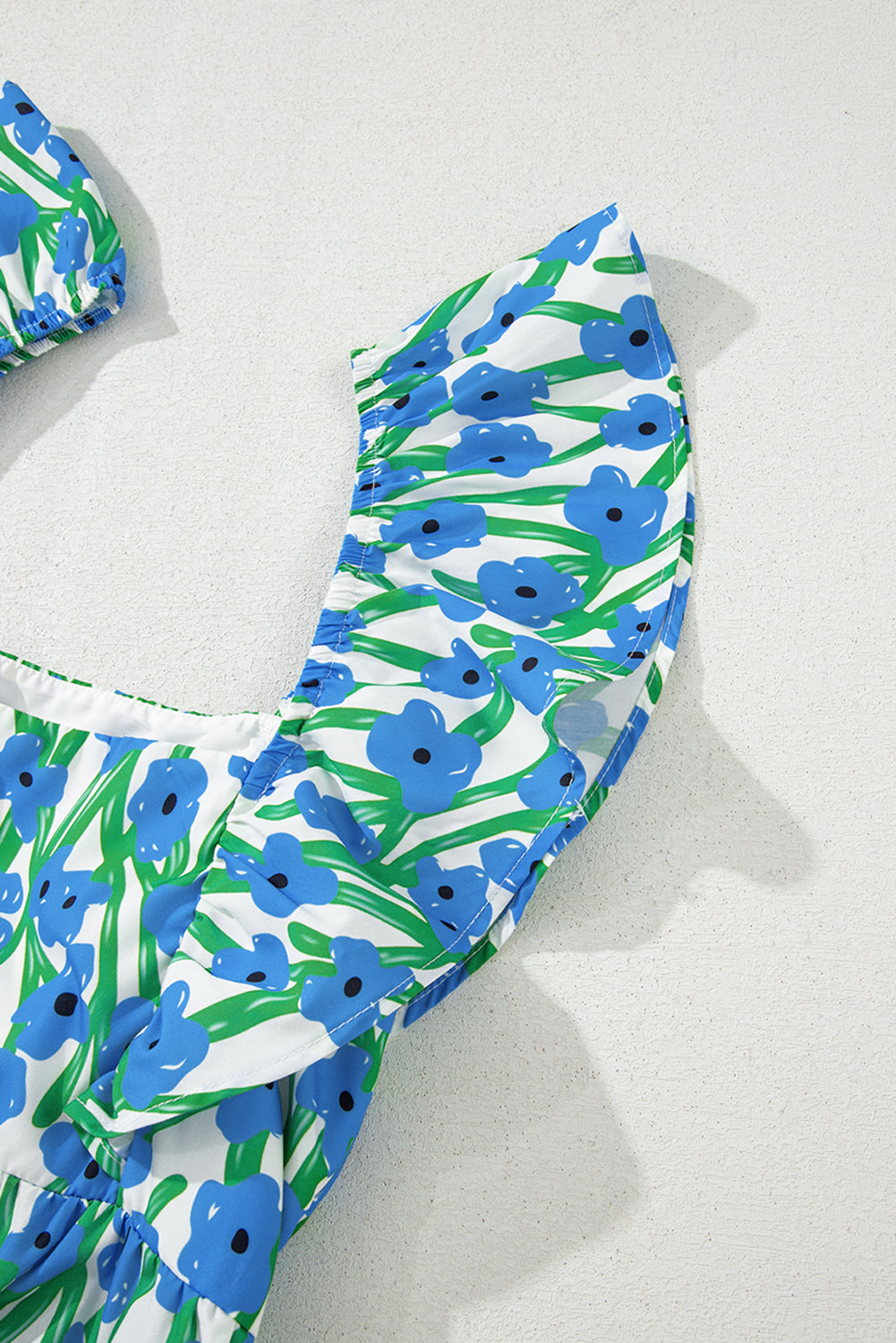 Pink Floral Print Square Neck Ruffled Strap Maxi Dress