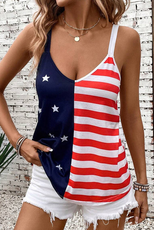 Red Independence Day Stars and Stripes Printed Casual Tank Top