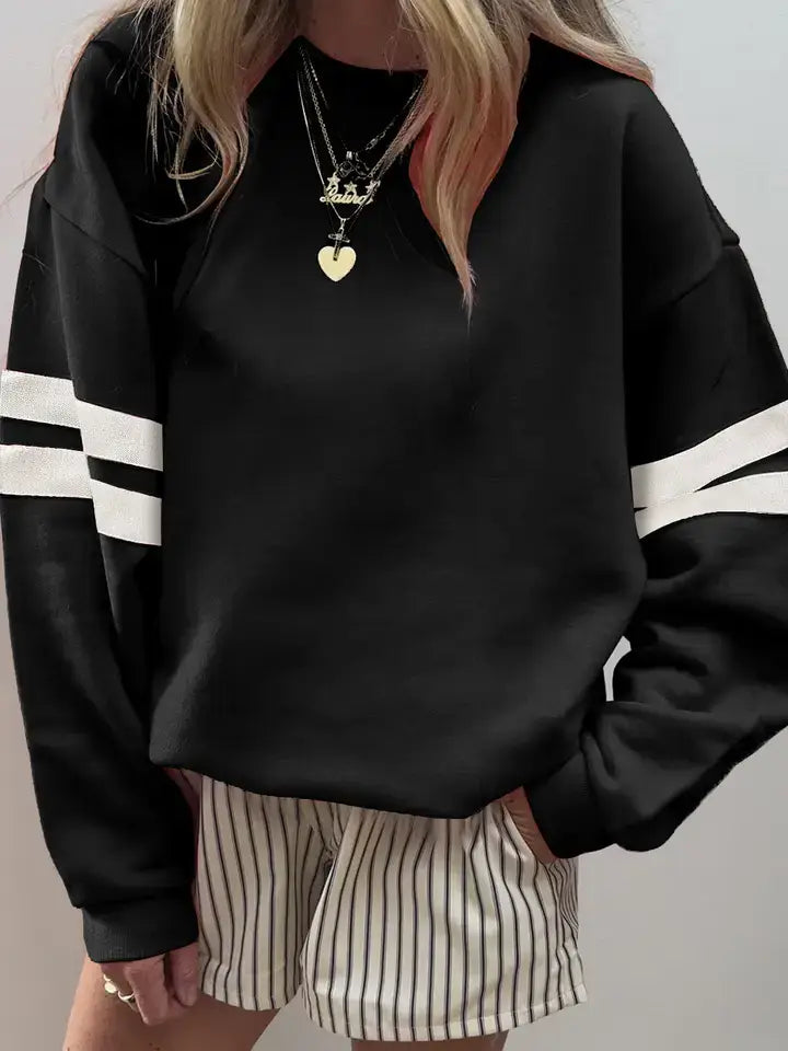Evergreen Varsity Striped Detail Drop Shoulder Oversized Sweatshirt