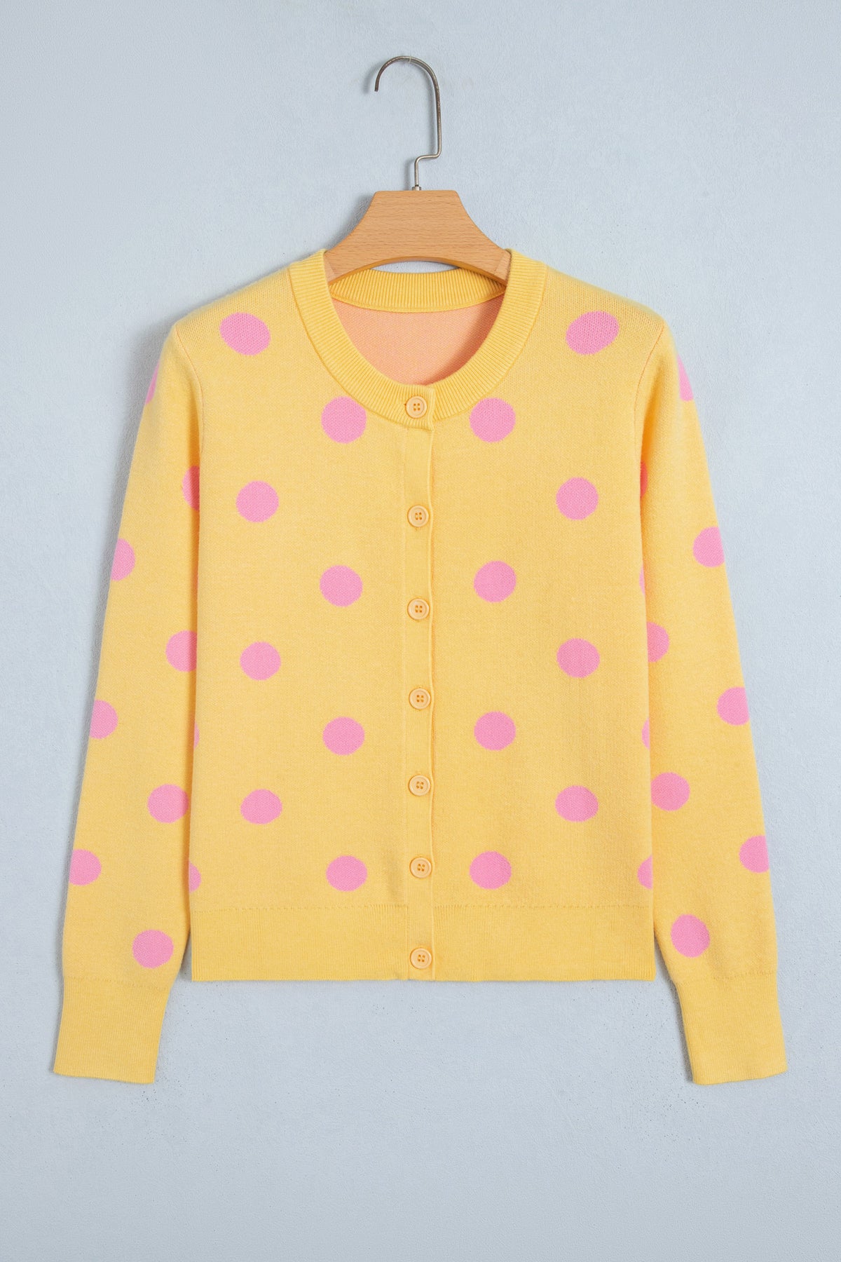 Bluing Casual Polka Dot Button Front Long Sleeve Sweater Cardigan