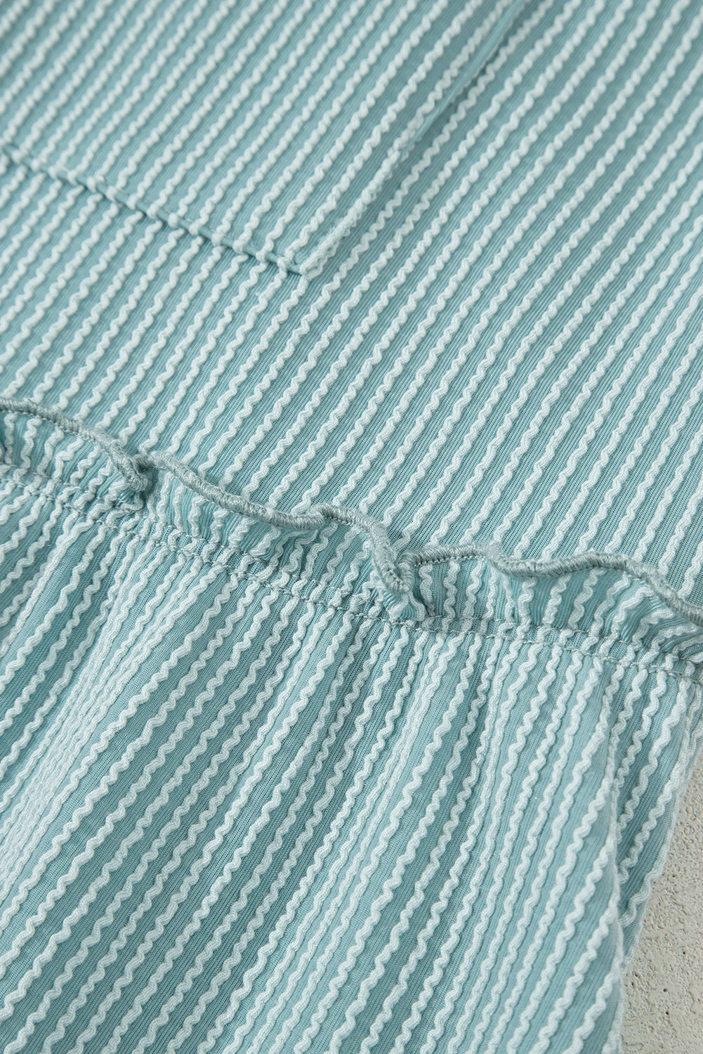 Dusty Pink Corded Knit Textured Patched Pocket Frilled Swing Mini Dress with Pockets