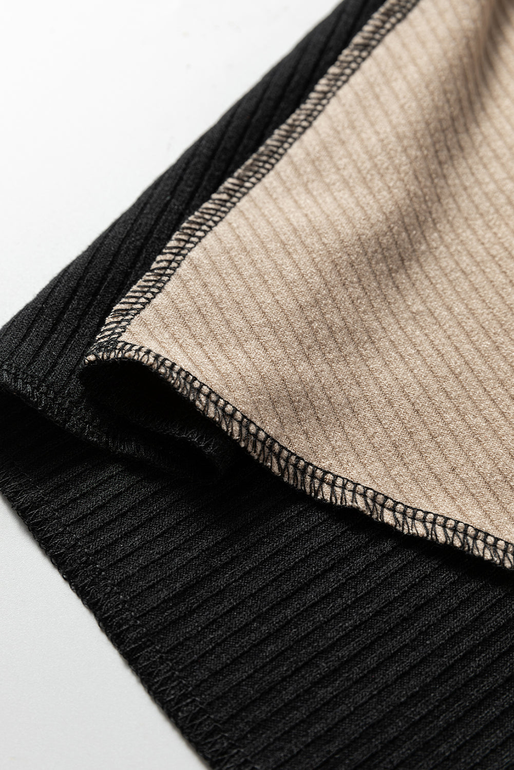 White Irregular Color Block Seaming Trim Rib Knit Top