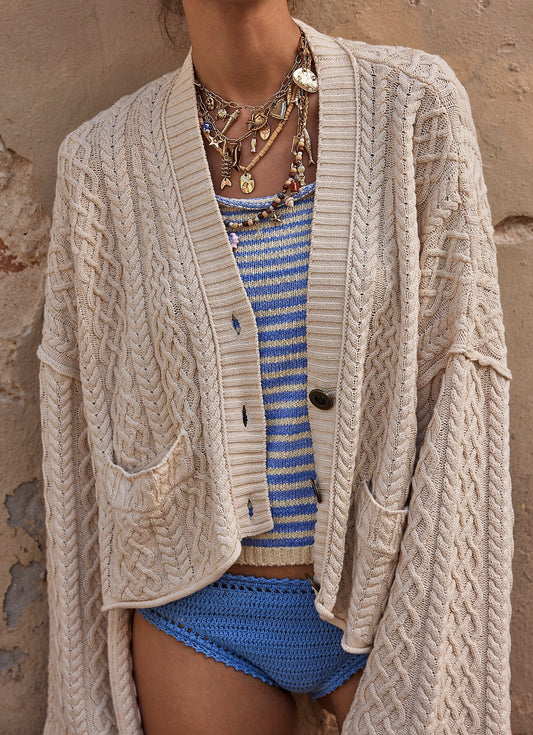 Washed Ashore Cable Knit Cardigan – Relaxed Fit & Button Closure