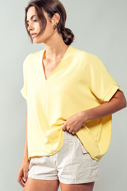 Airflow Textured V Neck Relaxed Fit Short Sleeve Top