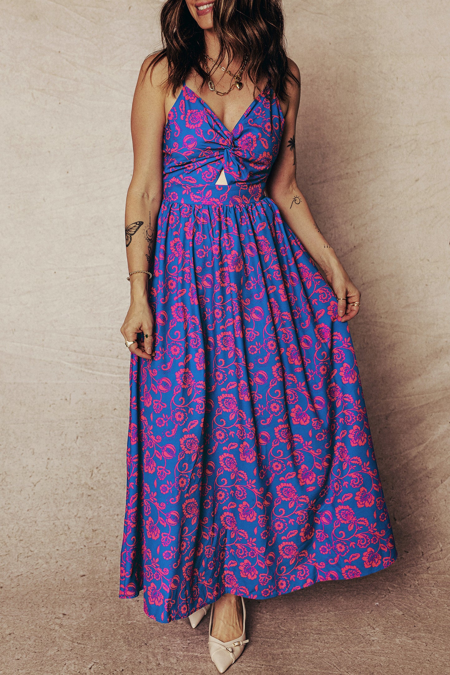 Floral Boho Maxi Dress Cutout Back Vacation Style