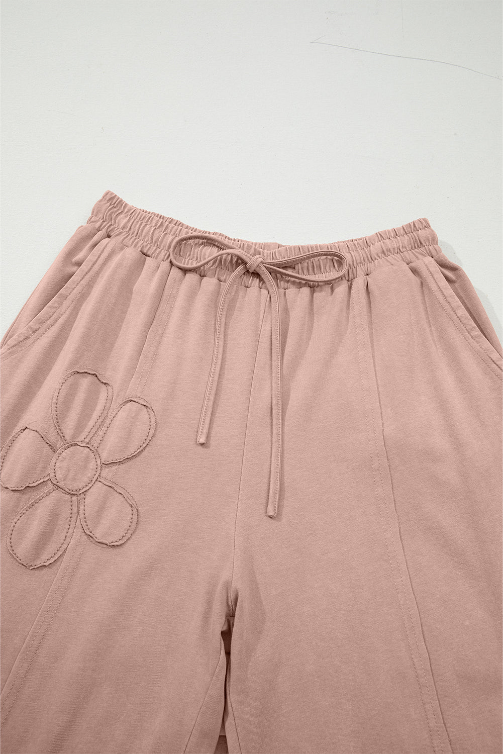 Pink Flower Patch Mineral Washed Terry Knit Cropped Wide Leg Pants