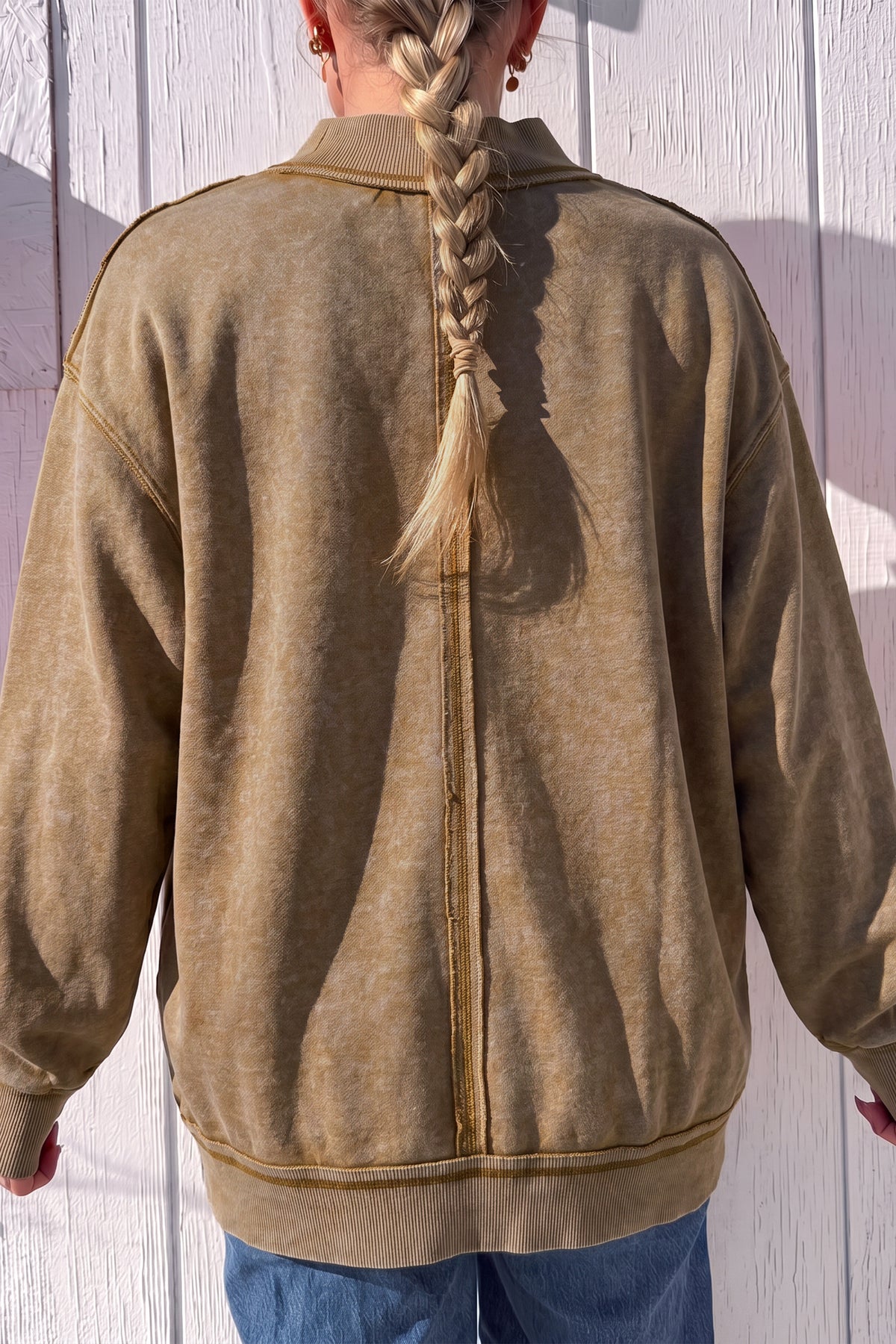 Brown High Neck Long Sleeve Toner Washed Vintage Sweatshirt