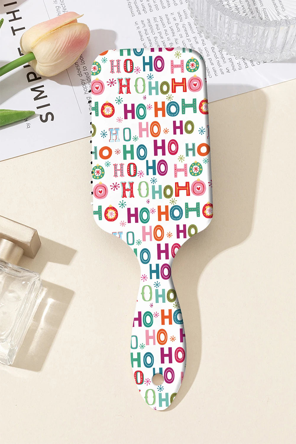 White HO HO HO Bright Christmas Print Air Cushion Comb