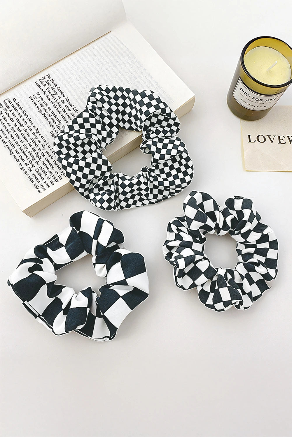 Black Checkerboard Pattern Cloth Hair Scrunchie