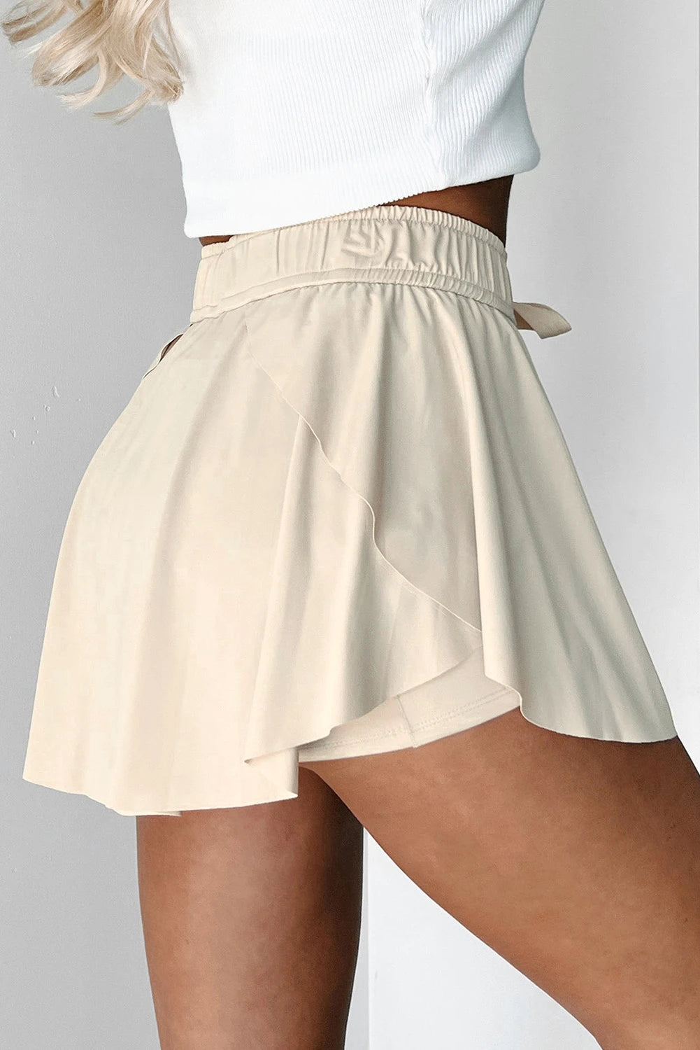 Bonbon Drawstring High Waist Lined Tennis Skorts