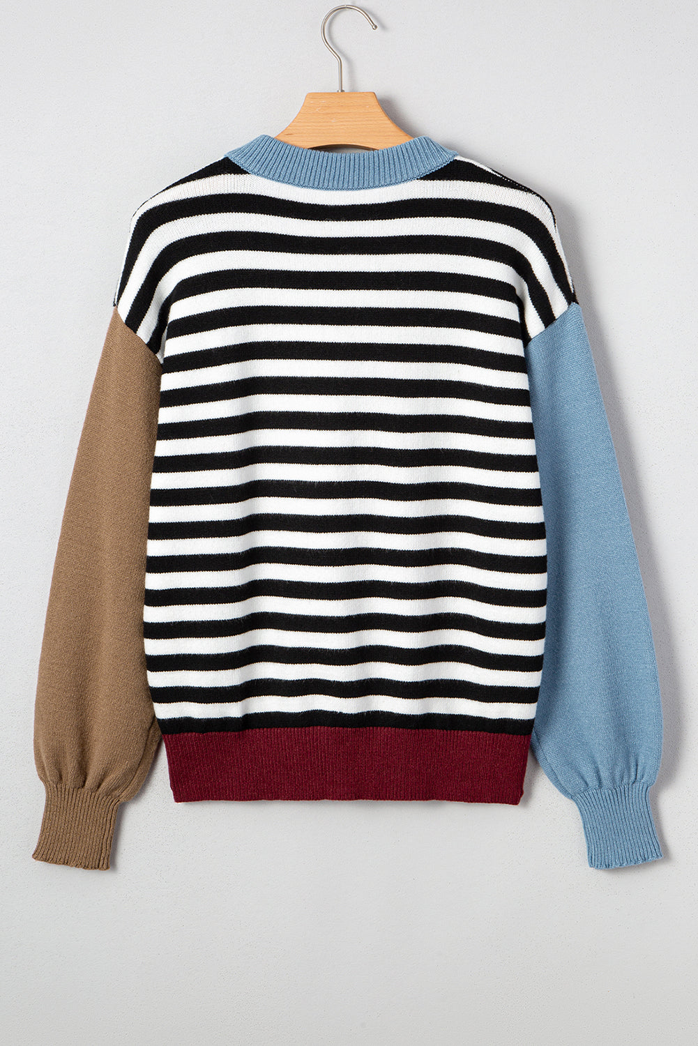 Striped Panels Colorblock Sleeve Chic Sweater