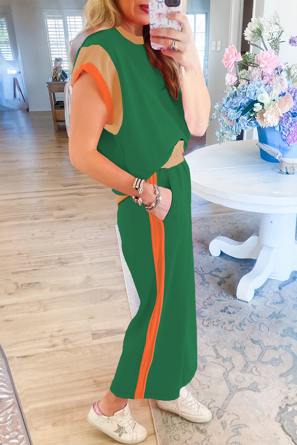Multicolor Color Block Detail Casual Two-piece Set