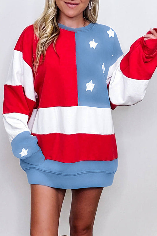 Multicolour American Flag Vintage Oversized Pullover Sweatshirt