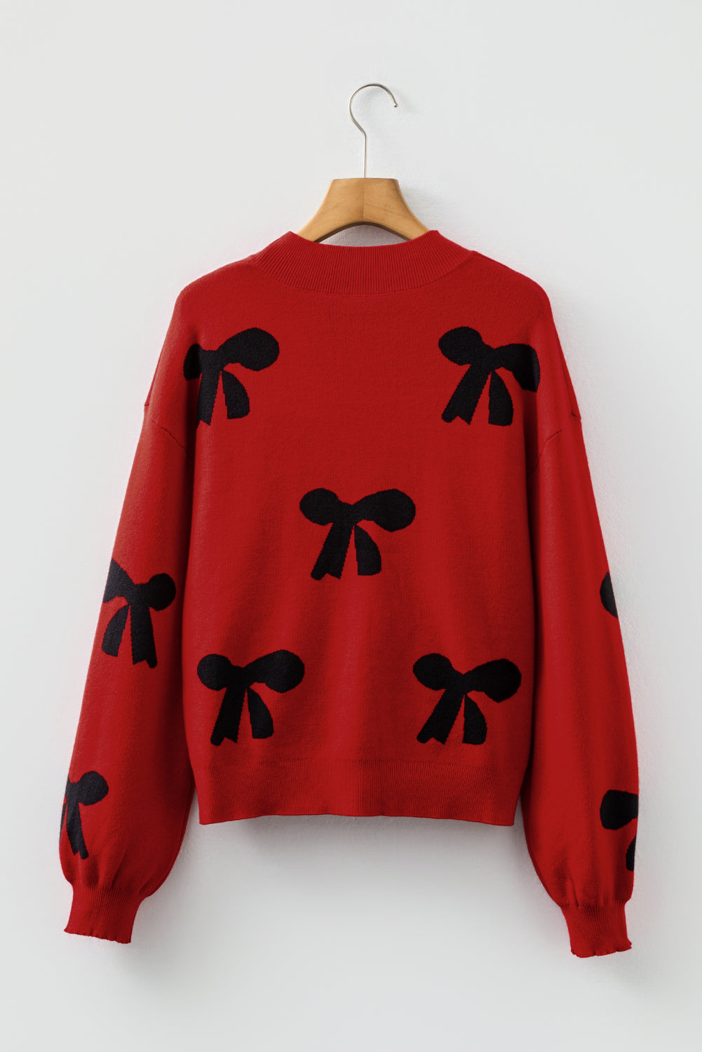 Pearl Embellished Bow Pattern Loose Sweater