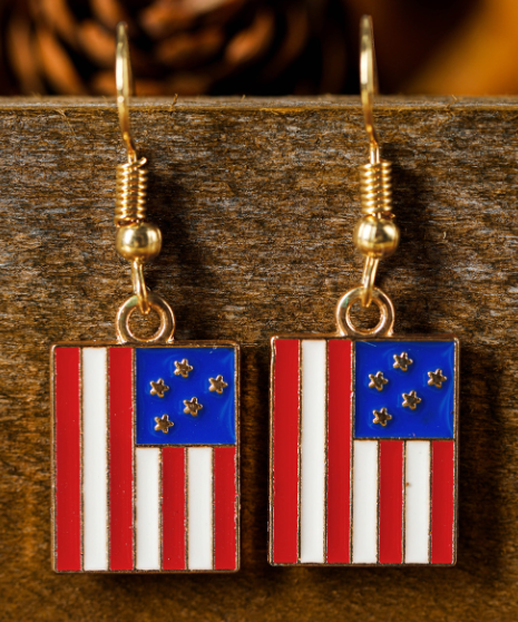 Dark Blue American Flag Print Patriotic Hook Earrings
