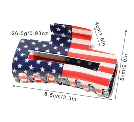 Dark Blue American Flag Print Square Claw Clip