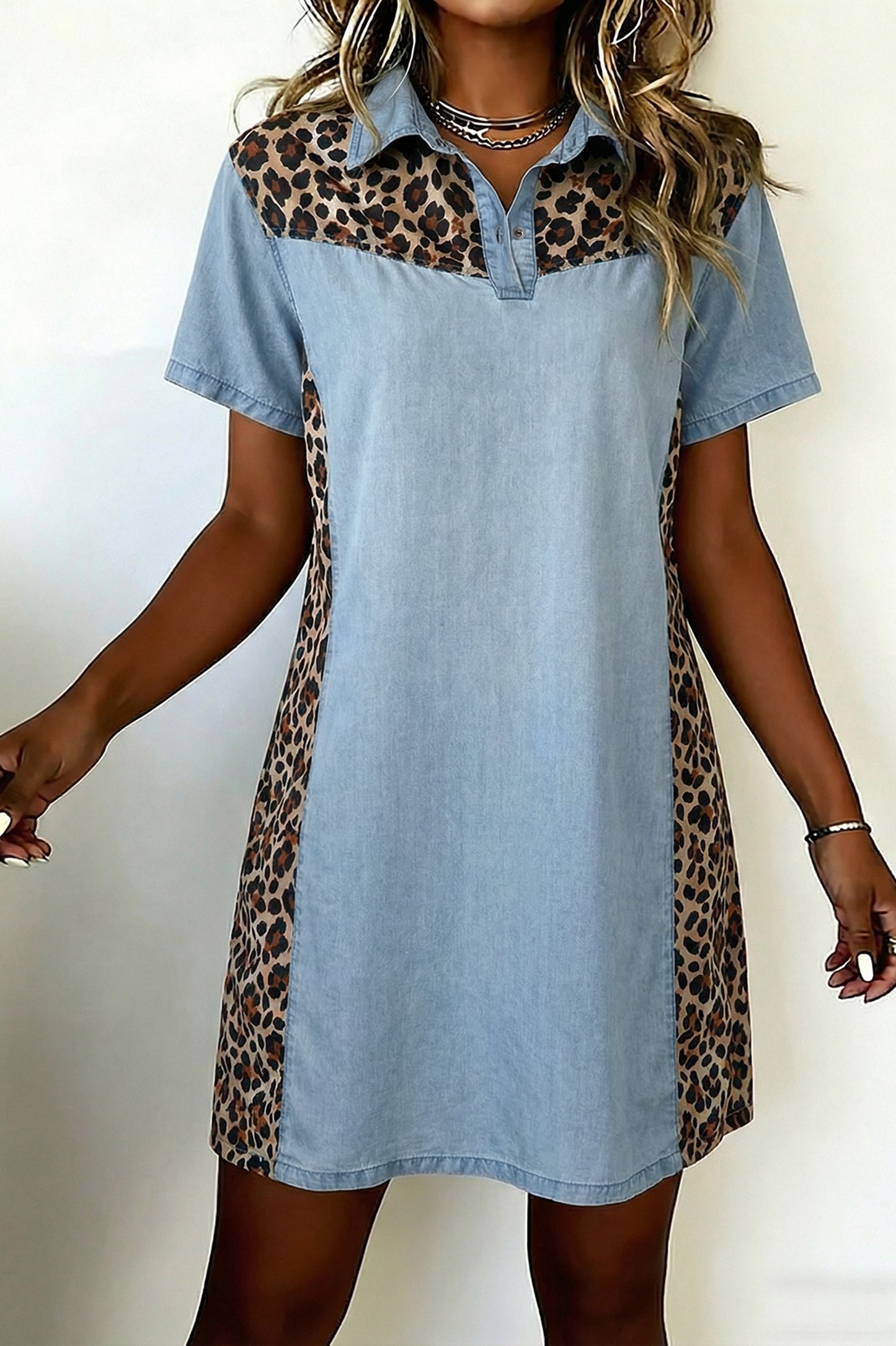 Leopard Lyocell T-Shirt Dress Casual Short Sleeve Shift