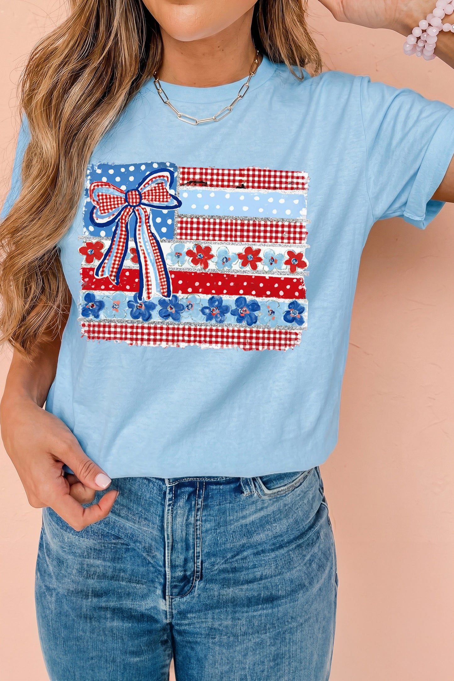 Independence Day Cotton Graphic Tee Casual Flag Print