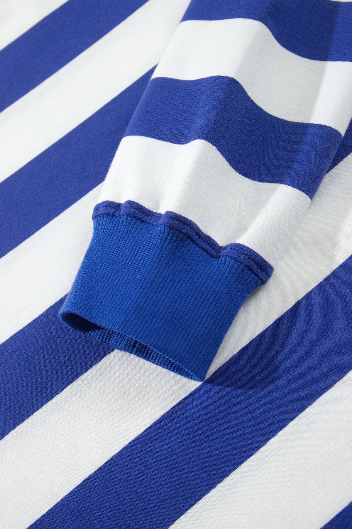 Blue Stripe Colorblock Mock Neck Relaxed Sweatshirt
