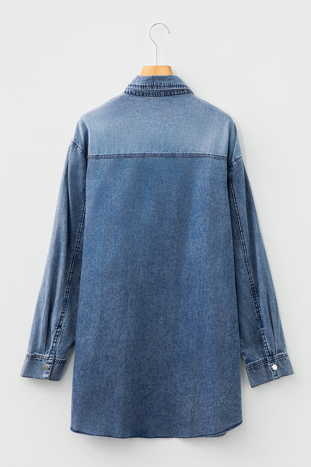 Beau Blue Chest Pocket Raw Hem Denim Loose Shirt Dress