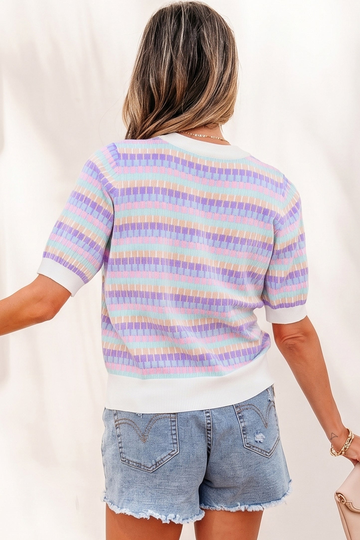 Textured Viscose Sweater Casual Short Sleeve Summer Top