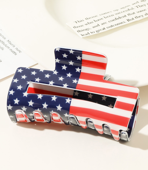 Dark Blue American Flag Print Square Claw Clip