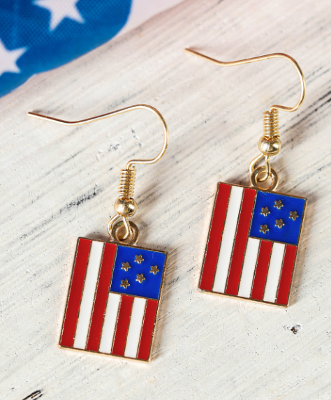 Dark Blue American Flag Print Patriotic Hook Earrings